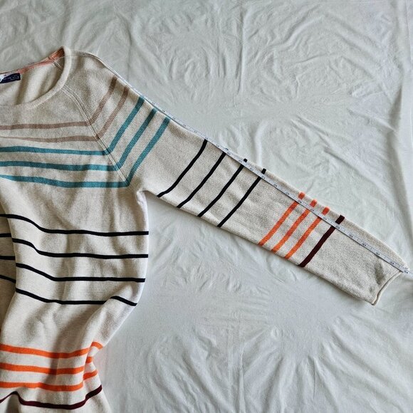 M&S Collection Sweater Womens XXL Beige Striped Reverse Knit LS Drawstings Boho - Picture 9 of 15